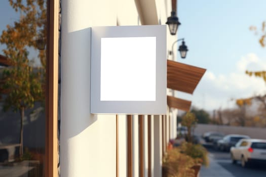 Modern white facade sign logo mockup and no logo perspective view. Generative AI.