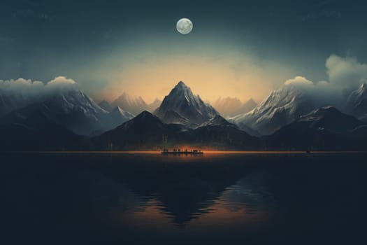 Beautiful album cover design of calm mountain and lake concept. Generative AI.