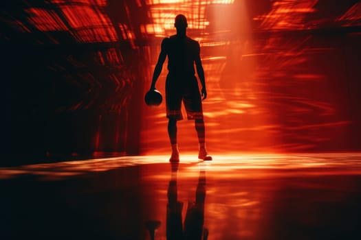 Low shutter glitch silhouette basketball ball bouncing, minimalist. Generative AI.