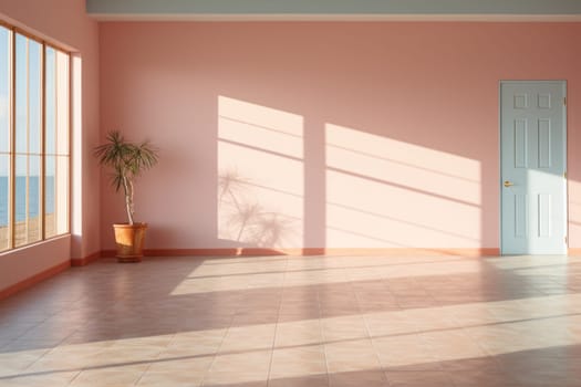 Studio Background Display with Shadow and Light on Concrete Wall room. Generative AI.