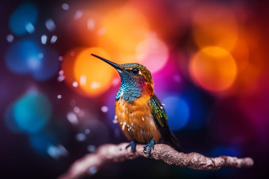 Stunning close-up captures the radiant colors and intricate details of a hummingbird, showcasing its vibrant feathers against a soft defocused background