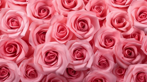 Valentine day background of close-up view of a beautiful mix of pink roses, symbolizing love and affection, perfect for Valentine Day celebrations