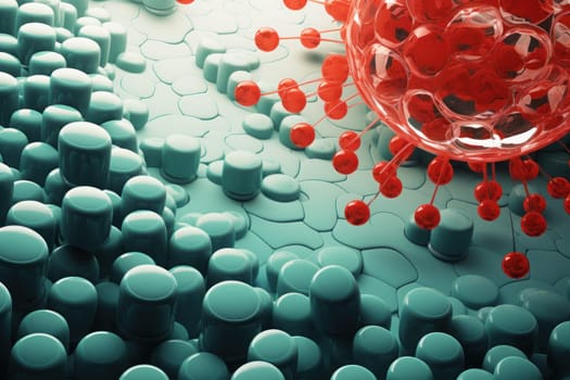 illustration of white and red cells still life realism, light navy and light green. Generative AI.