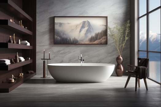 Sleek Minimalism A white marble bathtub with clean lines. Generative AI.