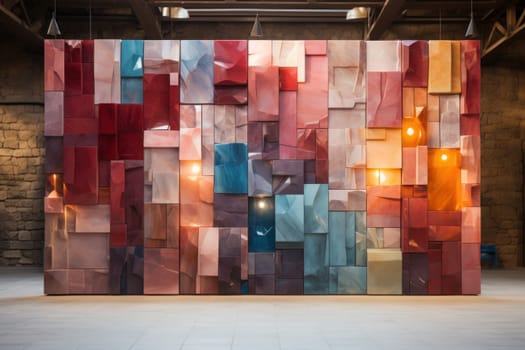 Backdrop made of transparent marble 3D diagonal planks. Generative AI.
