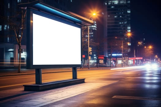 Street Advertising with Empty Billboard and Night Traffic . copy space. Generative AI.