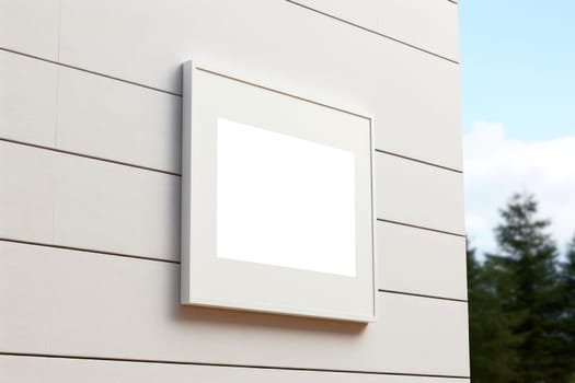 Modern white facade sign logo mockup and no logo perspective view. Generative AI.