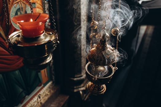 censer in church incense and smoke. High quality photo