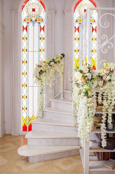 light steps with flowers and windows. High quality photo