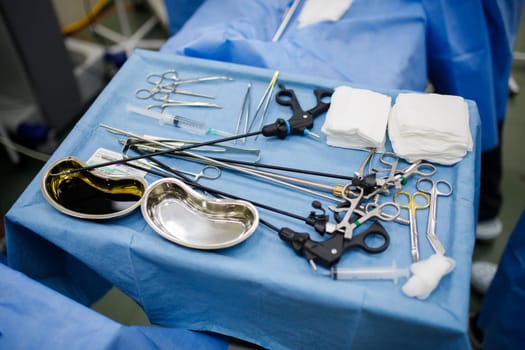 sterile instruments for surgery on a tray. High quality photo