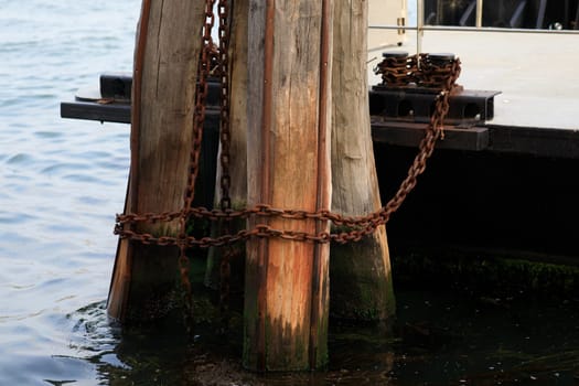 chains securing ships to the pier. High quality photo