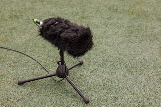 microphone on the ground football field. High quality photo