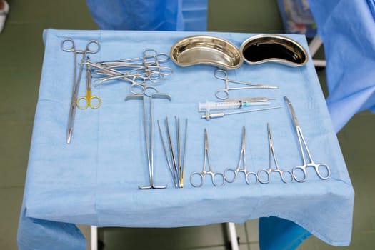 sterile instruments for surgery on a tray. High quality photo