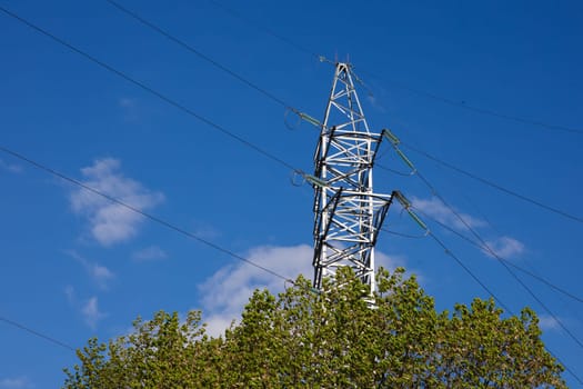 electricity wire poles field connections. High quality photo