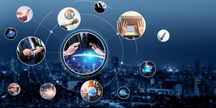 Communication technology , smart connection IOT and people network technology concept. People using connective device to connect to the secured internet network and cloud computing server kudos