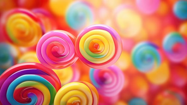Lollipop candy background in vibrant colors. Colorful birthday party background. AI