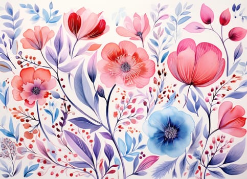 Floral Spring Summer: A Blissful Blossom Bouquet on a Watercolor Garden Background