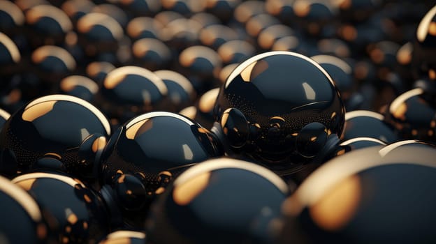 Beautiful luxury creative 3D modern abstract background consisting of black balls and spheres with light digital effect, copy space