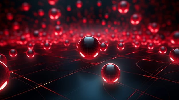 Beautiful luxury creative 3D modern abstract background consisting of black and red balls and spheres with light digital effect, copy space