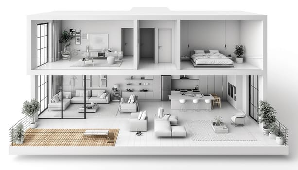 House plan 3d. 3d house plan. Floorplanner. Floor plan. Isometric view living room open inside interior architecture 3d rendering digital art. Modern interior plan house or apartment white background