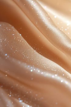 Satin beige fabric with sparkling glitter, exuding luxury and elegance, perfect for cosmetics backgrounds, fashion, and high-end product presentations. Nude gradient backdrop. Generative AI