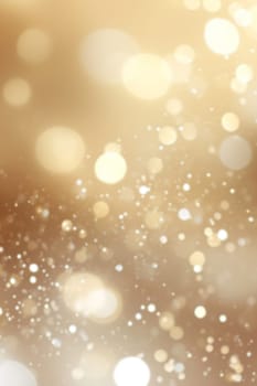 Ethereal golden bokeh lights on a warm beige background, evoking a festive, dreamy atmosphere. Ideal for holiday season graphics, celebratory backdrops, or elegant product displays. Generative AI