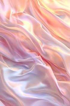Fluid satin fabric in delicate peach and pink hues with a silky and smooth texture, ideal for luxury fashion, elegant backgrounds, and soft, romantic design elements. Vertical backdrop. Generative AI