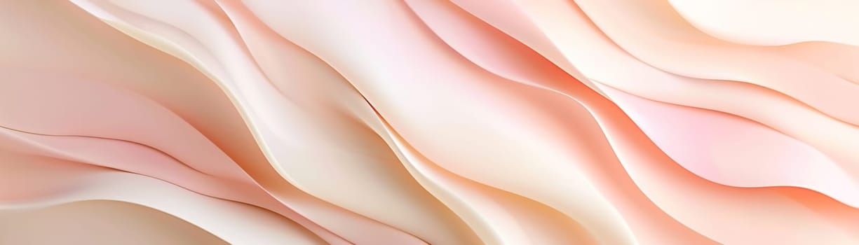 Soft, flowing fabric in pastel shades creates an elegant, calming background suitable for beauty products, wellness apps, or gentle branding. Nude gradient backdrop. Panoramic banner. Generative AI