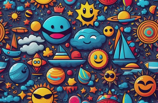 abstract summer comic characters elements and shapes bright colors cartoon style.