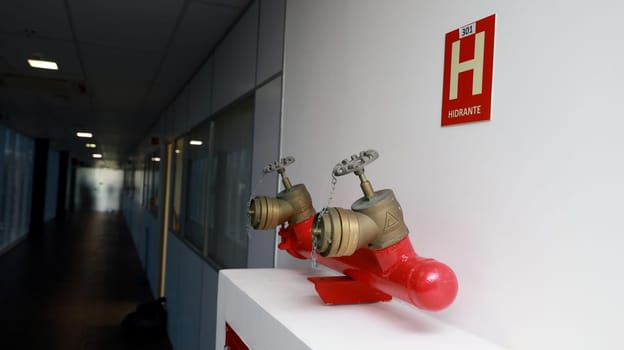 salvador, bahia, brazil - october 10, 2023: fire fighting hydrant seen in a commercial building in the city of Salvador