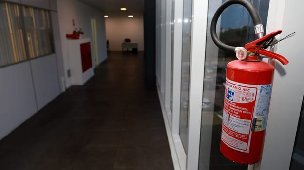 salvador, bahia, brazil - october 10, 2023: fire extinguisher seen in a commercial building in the city of Salvador