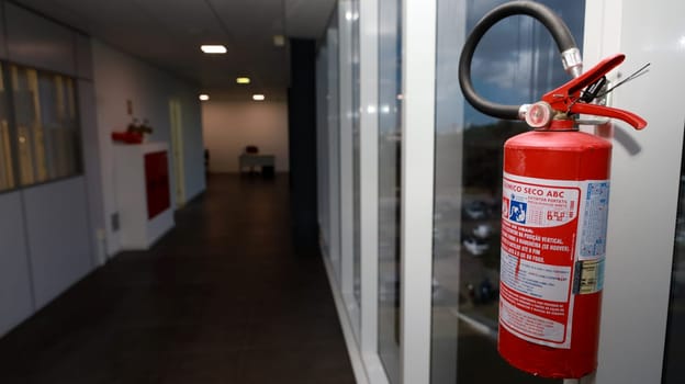 salvador, bahia, brazil - october 10, 2023: fire extinguisher seen in a commercial building in the city of Salvador