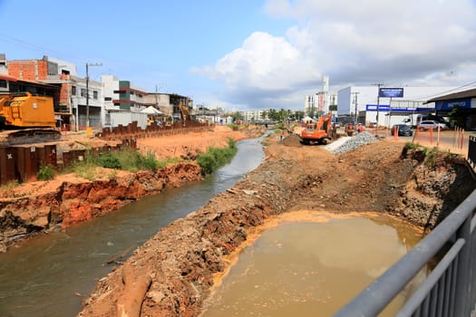 lauro de freitas, bahia, brazil - august 30, 2024: repair work on a canal on the river Ipitanga in the city of Lauro de Freitas.