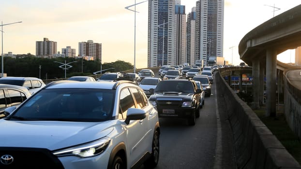 salvador, bahia, brazil - november 11, 2023: vehicle movement in traffic in the Rotula do Abacaxi region in the city of Salvador.