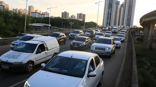 salvador, bahia, brazil - november 11, 2023: vehicle movement in traffic in the Rotula do Abacaxi region in the city of Salvador.