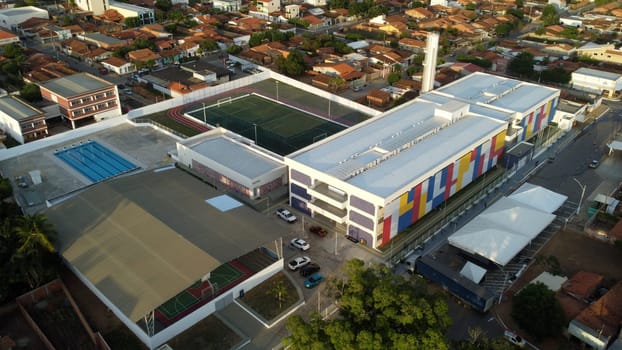 formosa do rio preto, bahia, brazil - december 8, 2023: aerial view of a full-time public school in the city of Formosa do Rio Preto.