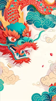 traditional Chinese dragon in motion, with stylized clouds and swirling motifs, perfect for festive or cultural themes, vertical