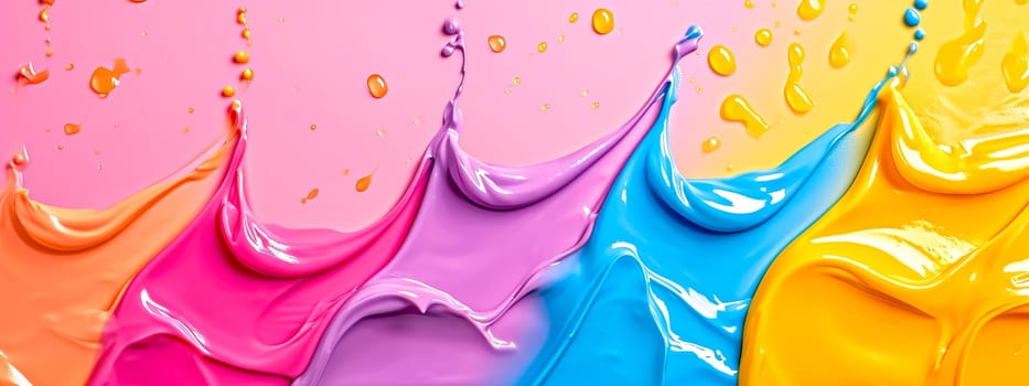 waves of pink, purple, blue, and yellow gels, creating a vibrant and playful fluid texture banner