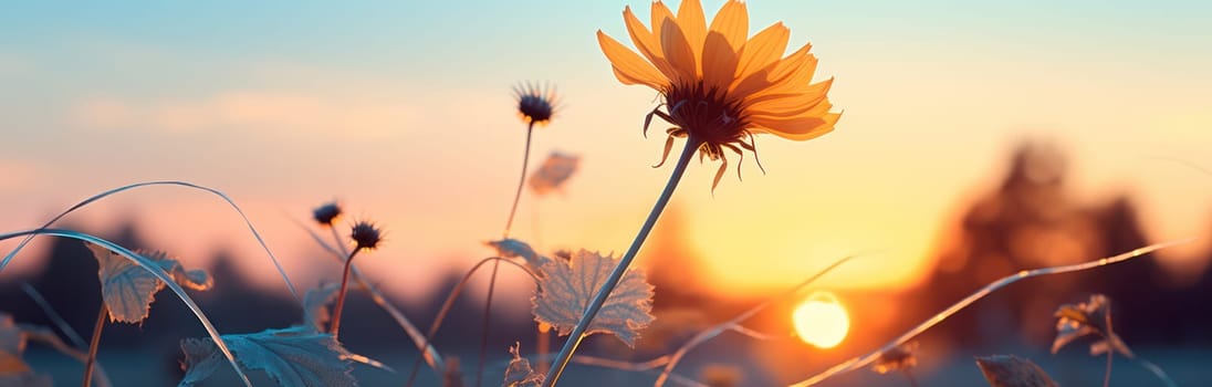 Blooming Beauty: A Vibrant Meadow of Yellow Flowers at Sunset.