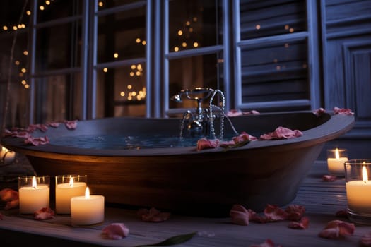 Tranquil Spa Retreat: Serene Spa Oasis, With Candlelit Luxury Interior, Indulgent Bath Experience, Surrounded by Nature