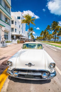 Miami South Beach Ocean Drive colorful Art Deco street architecture view, Florida state in United States of America