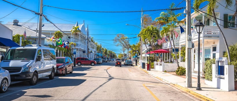 Key West scenic Duval street panoramic view, south Florida Keys, United states of America