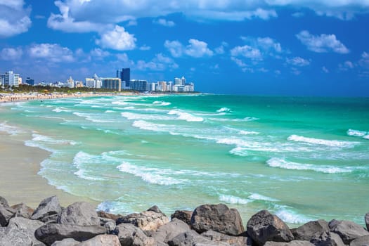Miami Beach colorful beach and ocean view, Florida state, United States of America