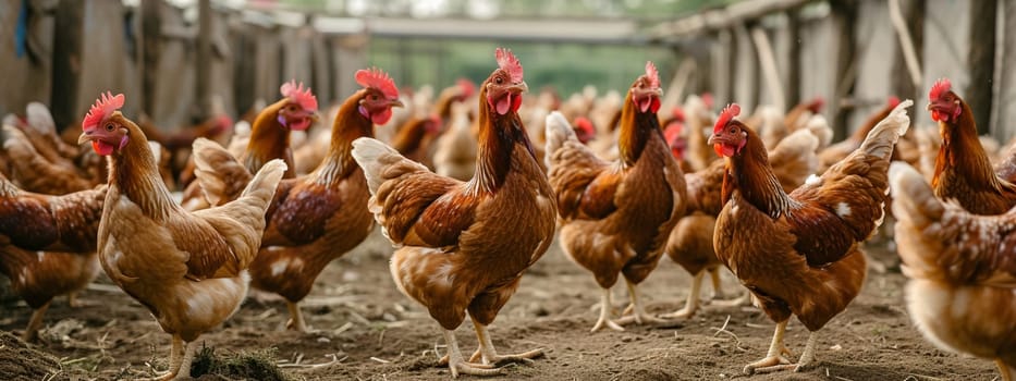 Chickens broilers on the farm. Selective focus. animals Generative AI,