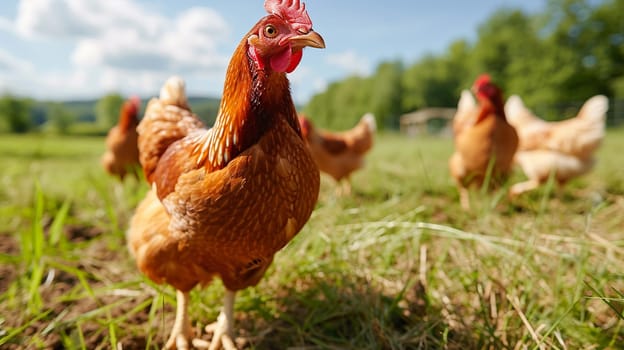 Chickens broilers on the farm. Selective focus. animals Generative AI,