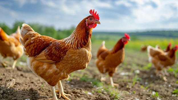 Chickens broilers on the farm. Selective focus. animals Generative AI,