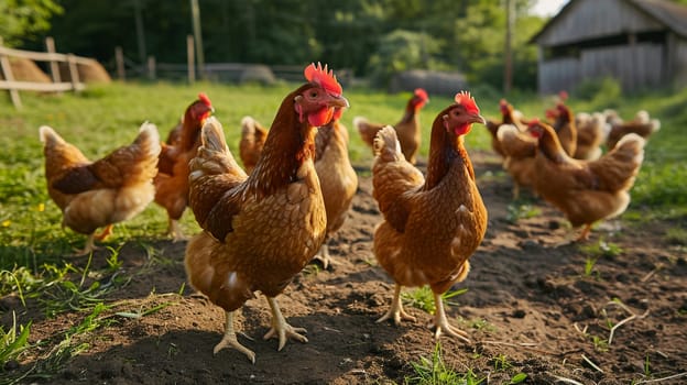 Chickens broilers on the farm. Selective focus. animals Generative AI,