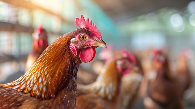 Chickens broilers on the farm. Selective focus. animals Generative AI,