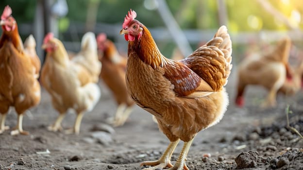 Chickens broilers on the farm. Selective focus. animals Generative AI,