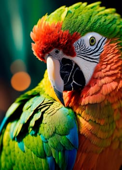 Close-up of a parrot with colorful feathers. Generative AI. High quality photo